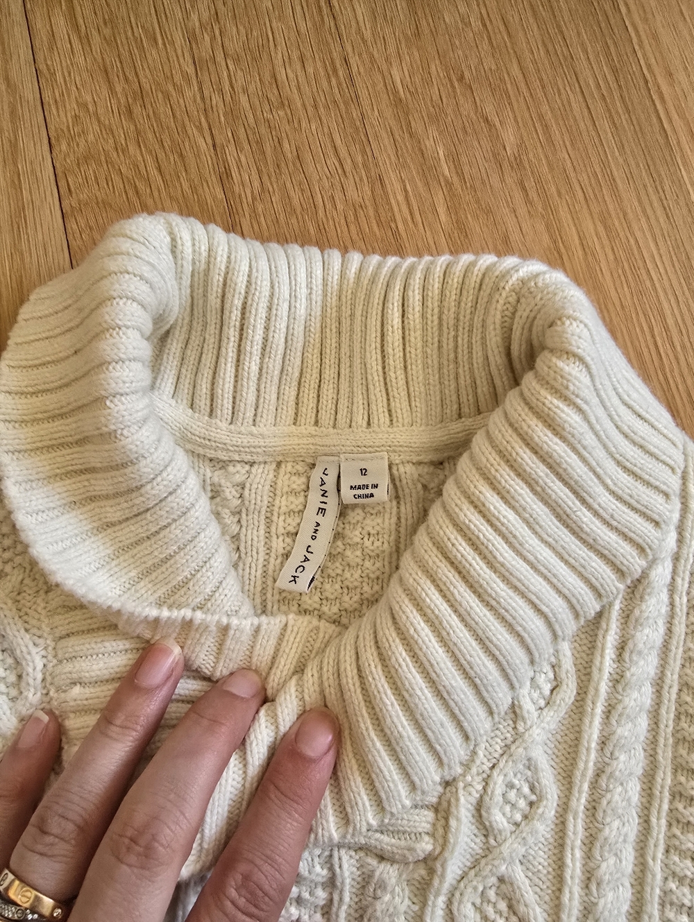 Janie And Jack Cream Cable-Knit Shawl Collar Sweater Sz 169 - Picture 4 of 5